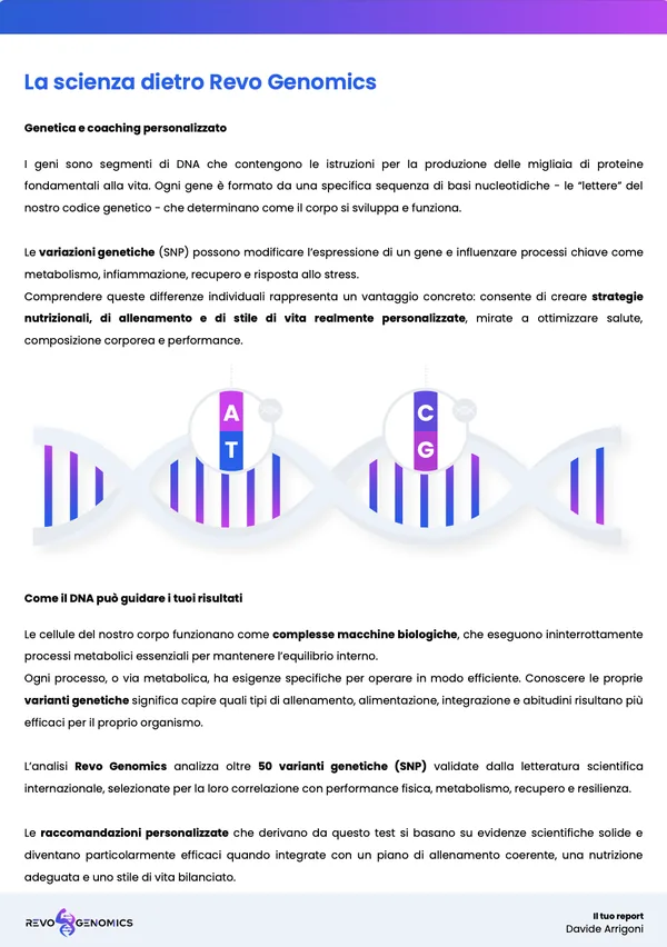 Pagina del report: la scienza dietro Revo Genomics