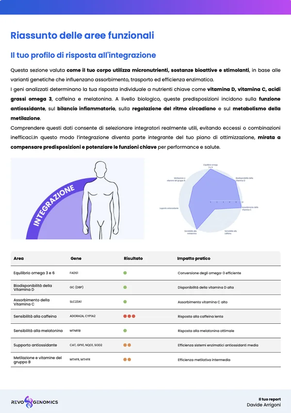 Pagina del report: riassunto dell'area integrazione
