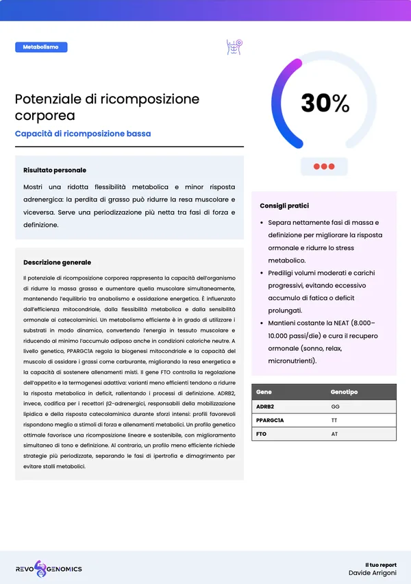 Pagina del report: potenziale di ricomposizione corporea