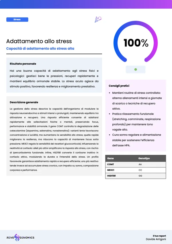Pagina del report: adattamento allo stress